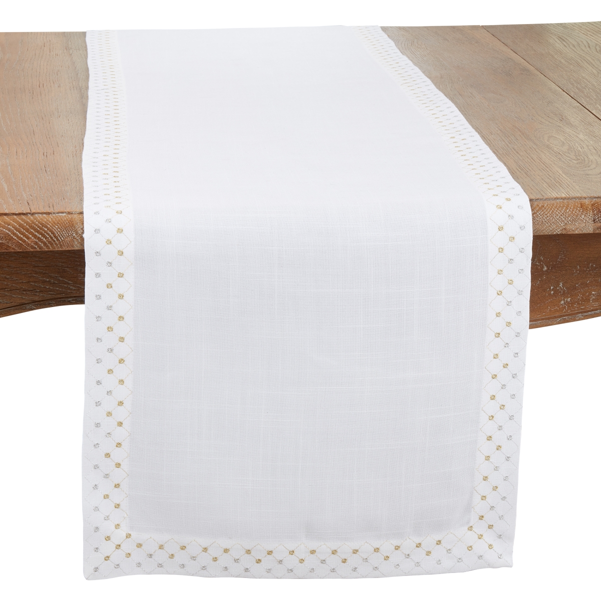 Picture of Saro Lifestyle 3204.W1672B 16 x 72 in. Shimmering Weave Metallic Lattice Oblong Table Runner, White
