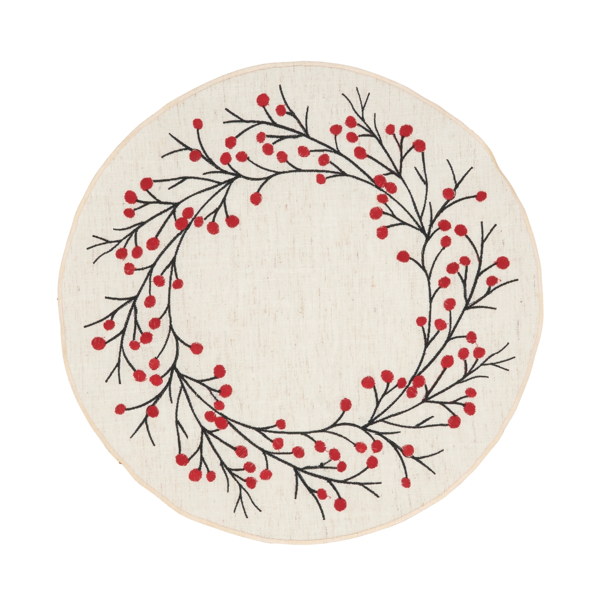 Picture of Saro Lifestyle 9214.N15R 15 in. Festive Embroidered Berry Round Placemat, Natural - Set of 4