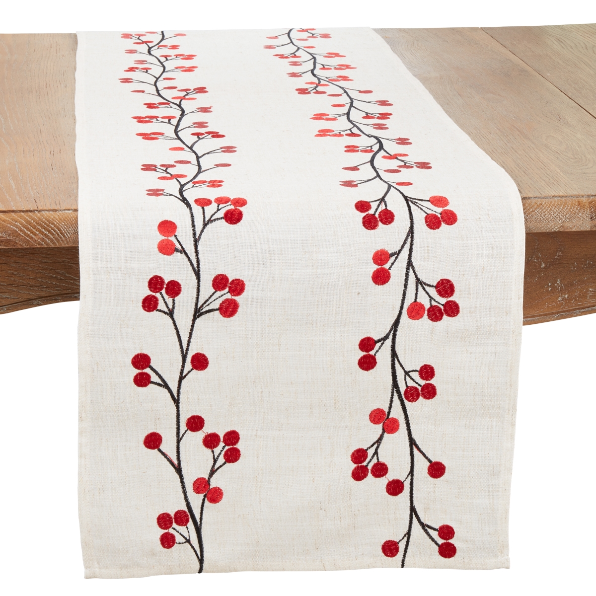 Picture of Saro Lifestyle 9214.N1672B 16 x 72 in. Holiday Cheer Embroidered Berry Oblong Table Runner, Natural