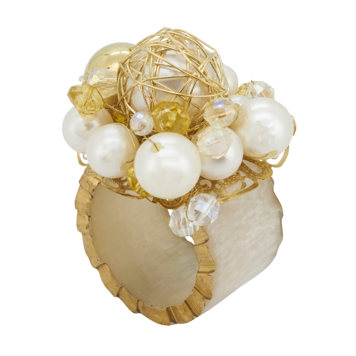 Picture of Saro Lifestyle NR702.GL Golden Glam Beaded Napkin Ring, Gold - Set of 4
