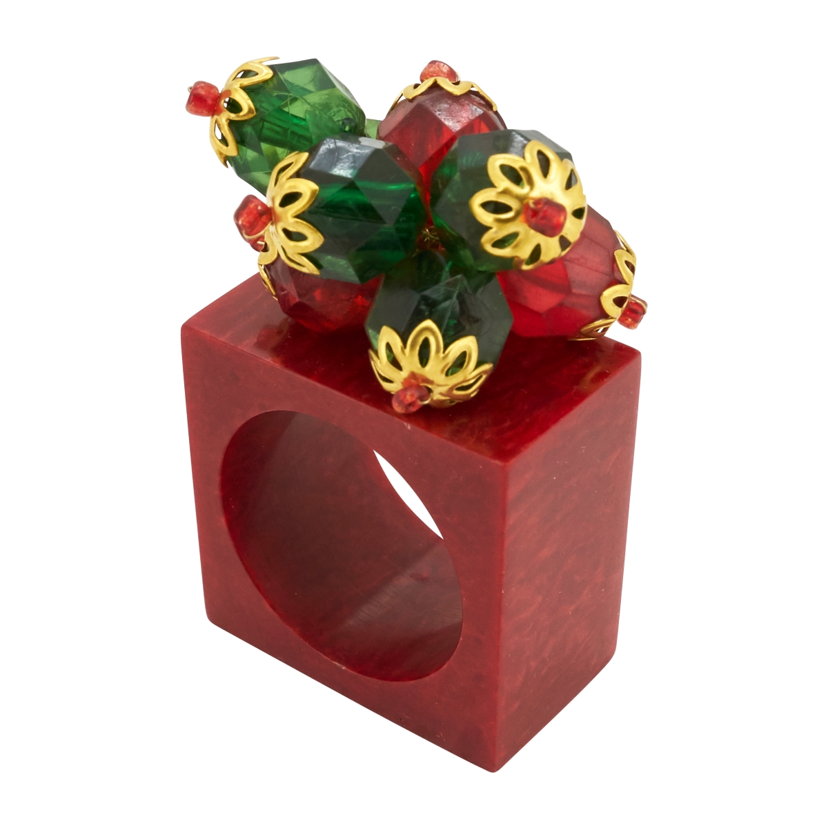 Picture of Saro Lifestyle NR404.R Holiday Square Beaded Napkin Ring, Red - Set of 4
