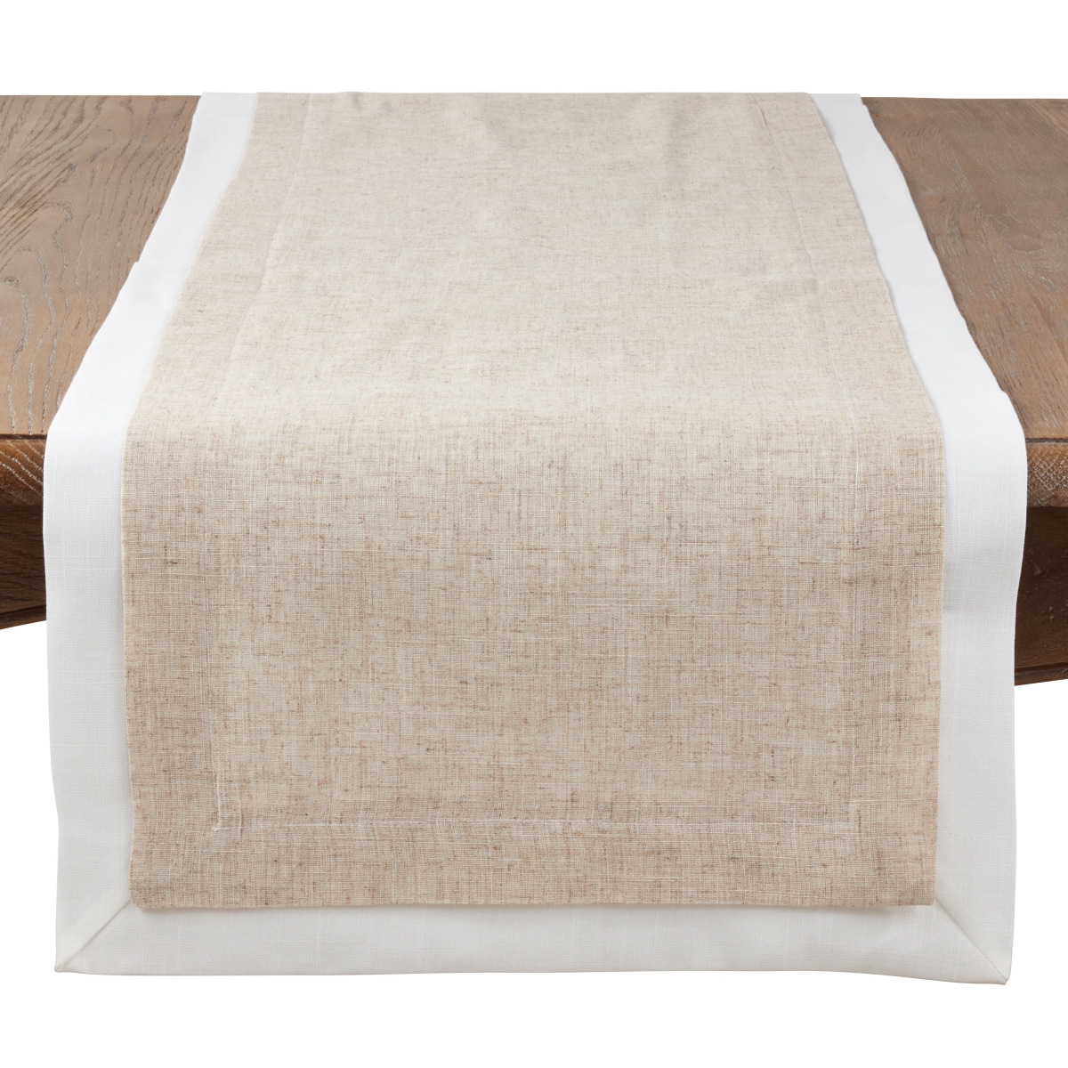 SARO  18 x 72 in. Rectangular Double Layer Table Runner with Thick Border Design - Natural