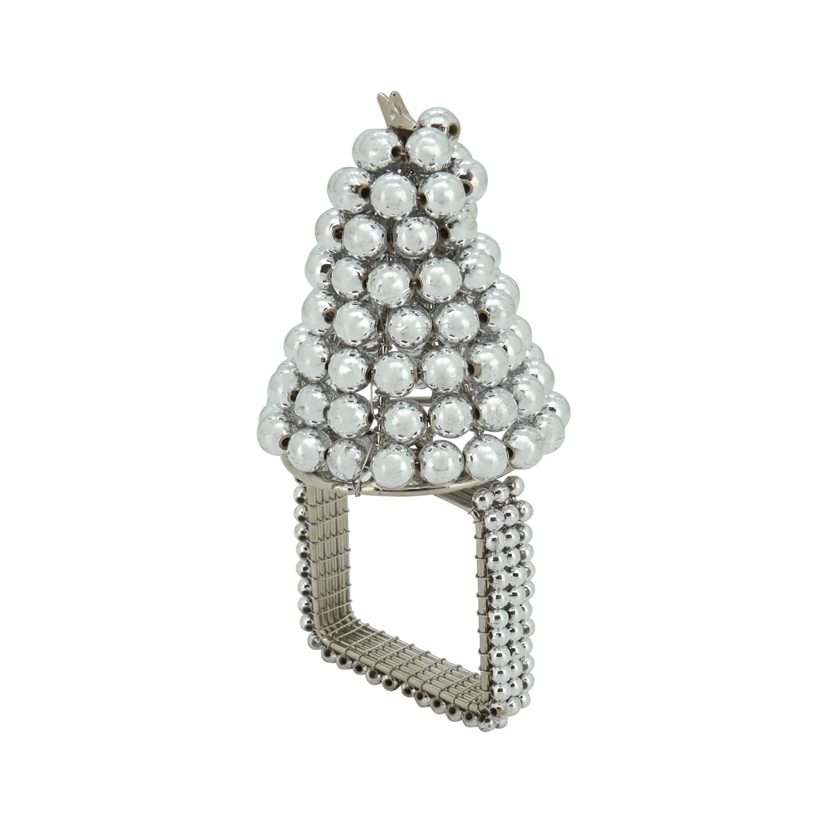 Picture of Saro Lifestyle NR400.S Pearl Christmas Tree Napkin Rings, Silver - Set of 4