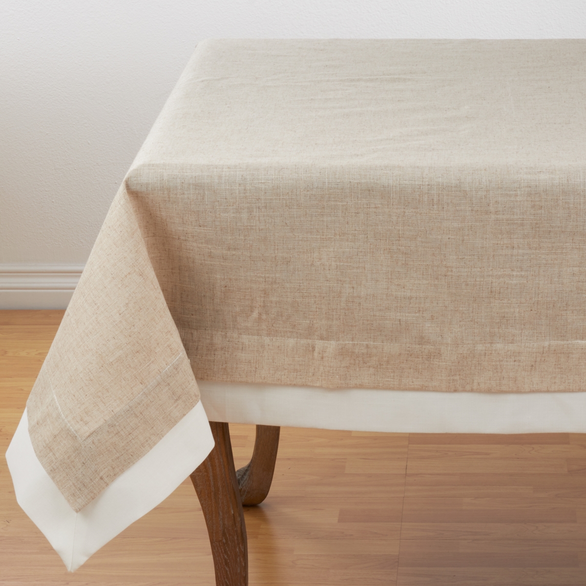 SARO  67 in. Square Layered Design Tablecloth - Natural