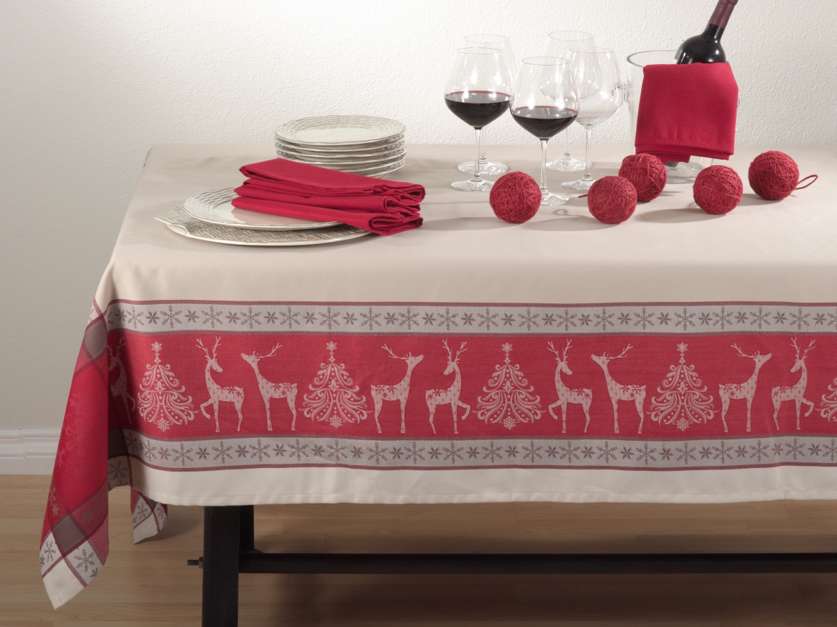 Picture of Saro Lifestyle 6811.R7290B 72 x 90 in. Jacquard Oblong Tablecloth with Reindeer Design, Red