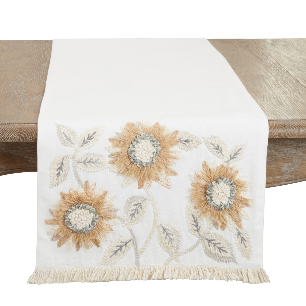 Picture of Saro Lifestyle 2307.I1672B 16 x 72 in. Enchanting Sunflower Embroidered Table Runner, Ivory
