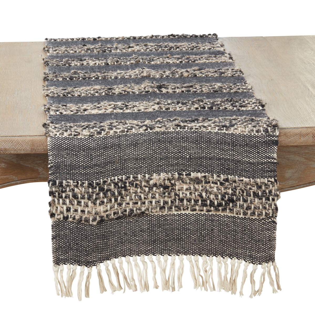 Picture of Saro Lifestyle 4110.BN1672B 16 x 72 in. Tassel Trimmed Stripes Table Runner&#44; Black & Natural