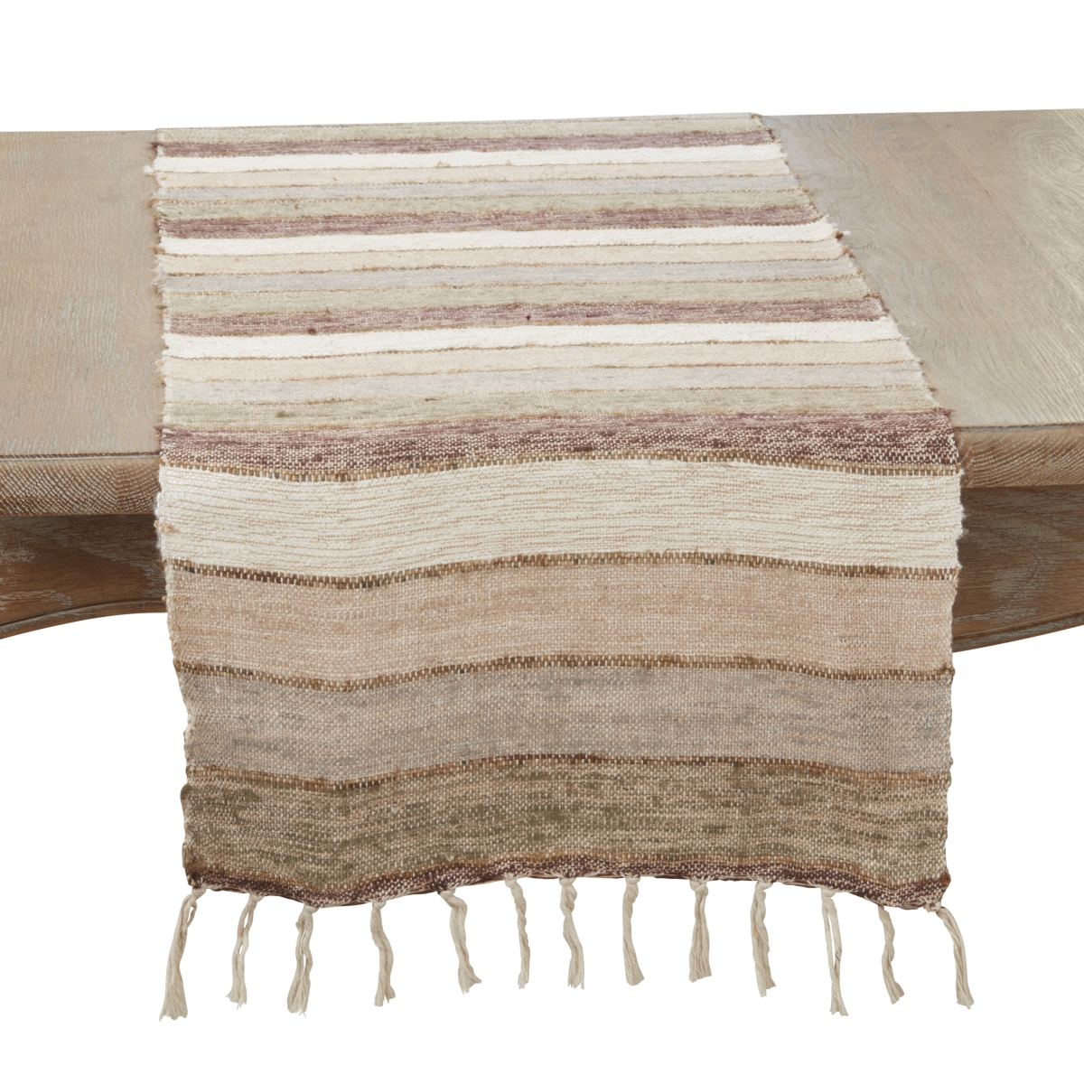 Picture of Saro Lifestyle 3091.N1672B 16 x 72 in. Rustic Chic Stripe Fringed Table Runner, Natural