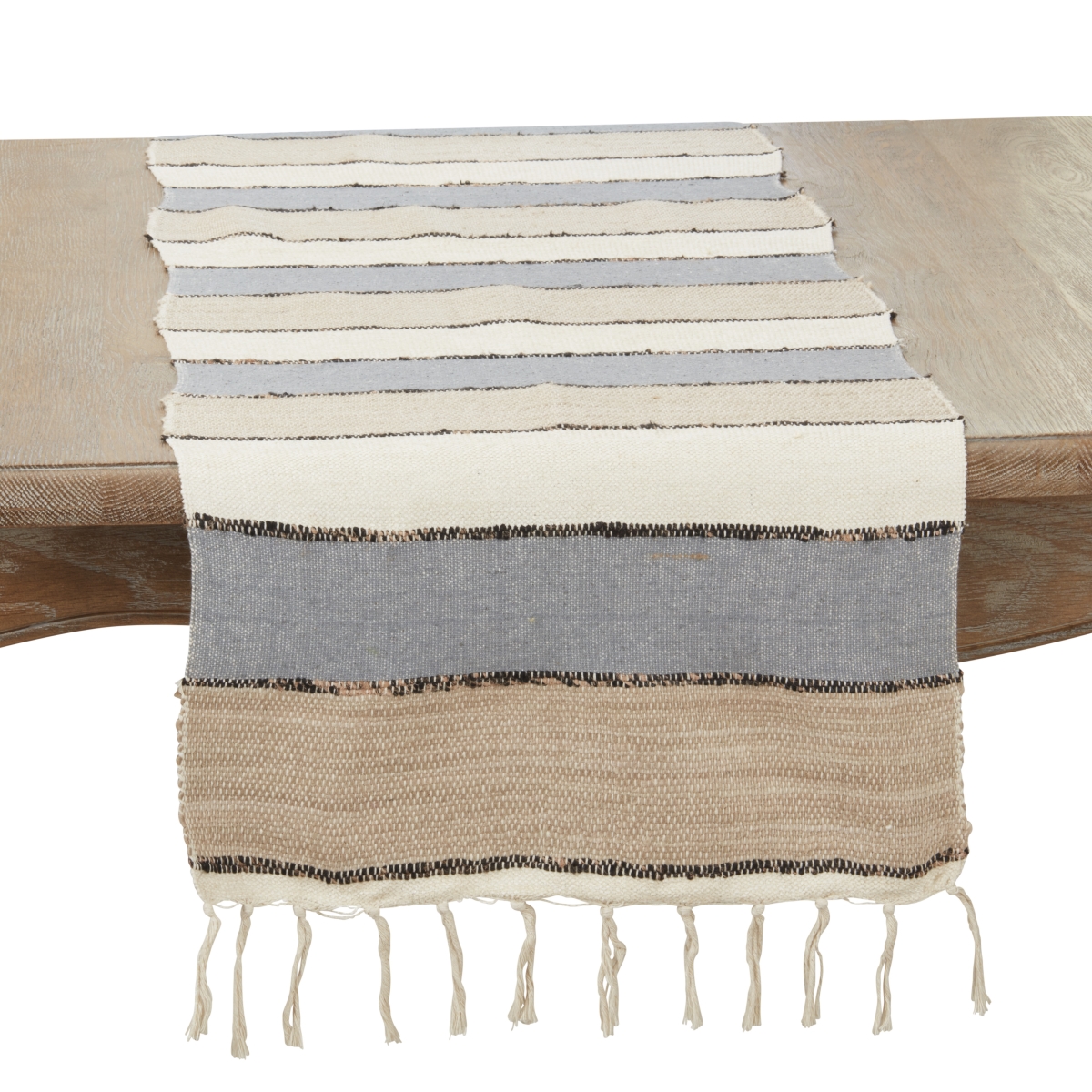Picture of Saro Lifestyle 3158.BL1672B 16 x 72 in. Boho Chic Fringed Stripe Table Runner, Blue