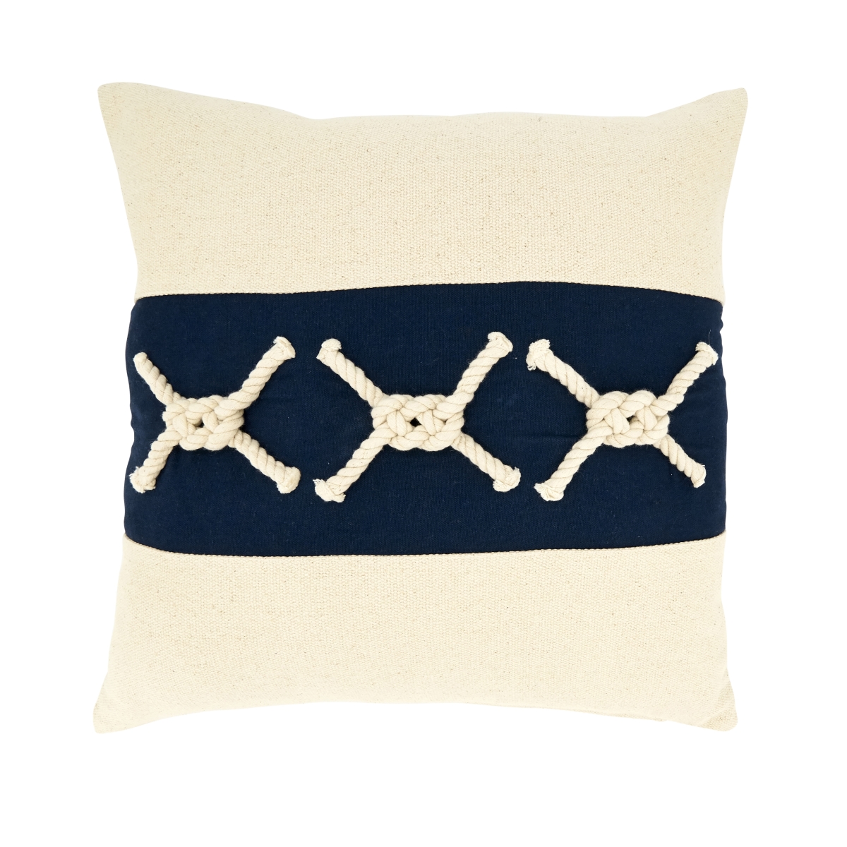 18 in. Rope Knots Applique Poly Filled Throw Pillow, Navy Blue