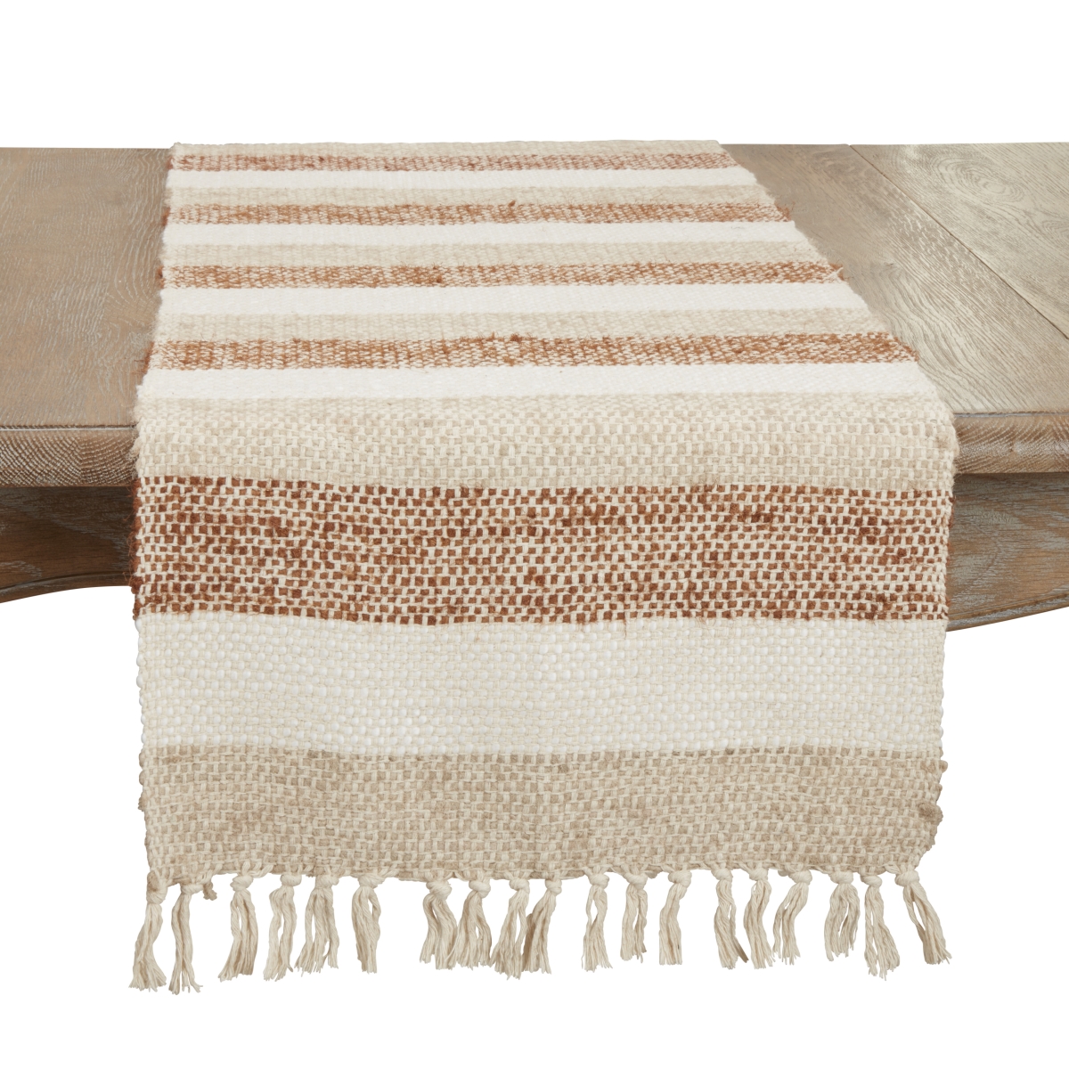 Picture of Saro Lifestyle 3018.N1672B 16 x 72 in. Fringed Classic Stripe Table Runner, Natural