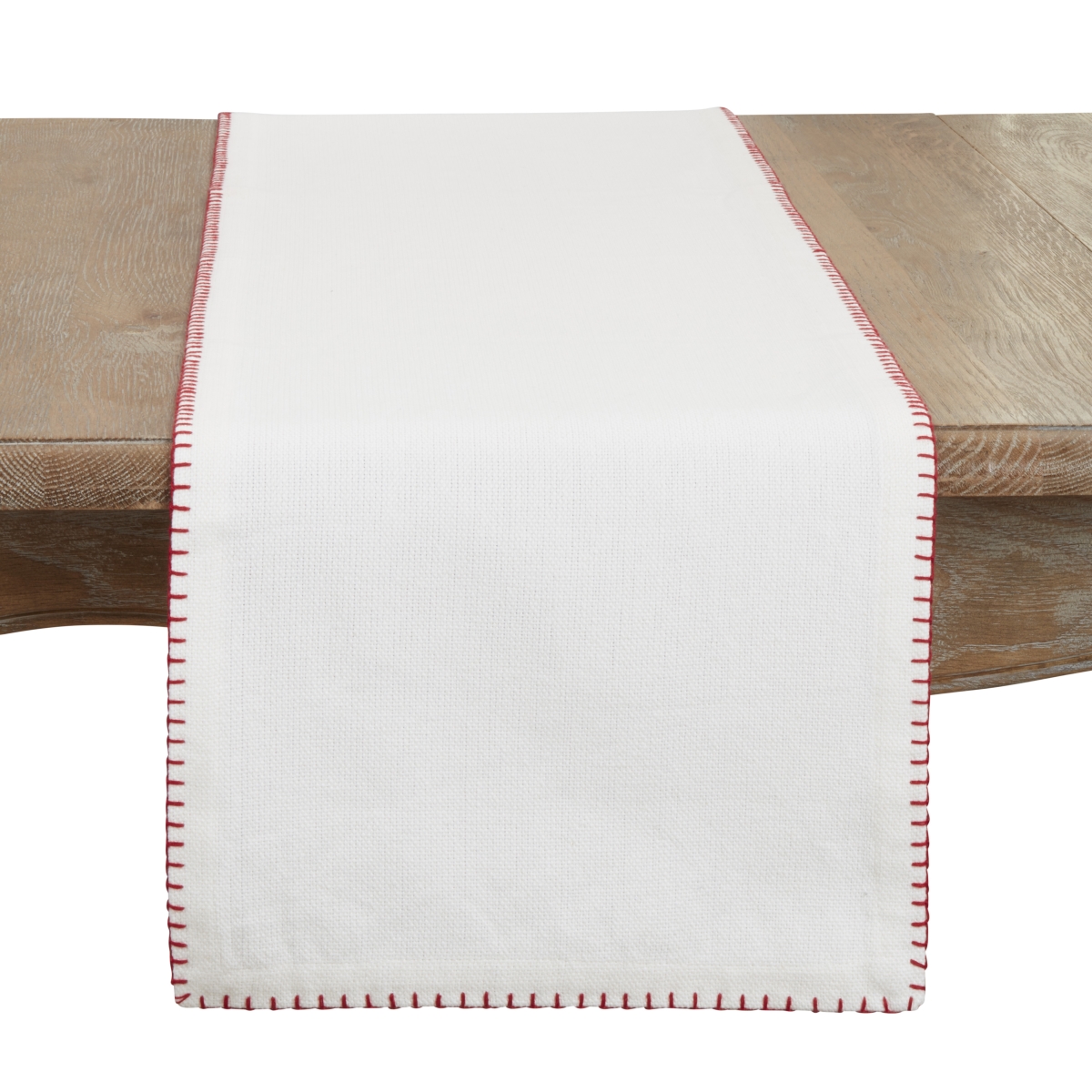 Picture of Saro Lifestyle 793.WR1372B 13 x 72 in. Celena Collection Whip Stitched Design Cotton Table Runner, White & Red