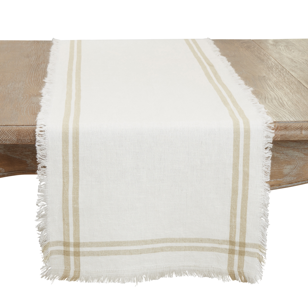 Picture of Saro Lifestyle 6605.N1372B 13 x 72 in. Trendy Fringed Stripe Table Runner, Natural