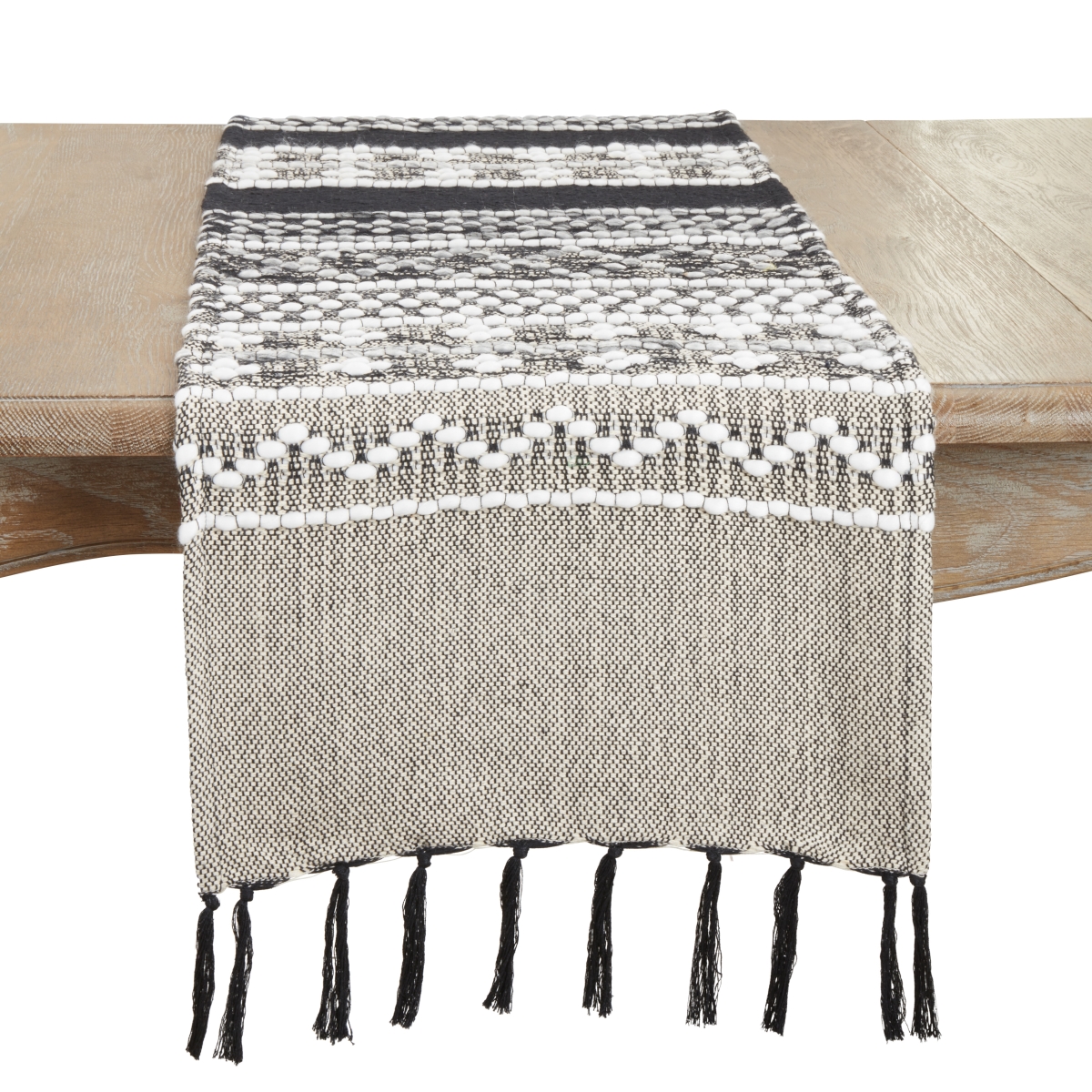 Picture of Saro Lifestyle 2214.BK1672B 16 x 72 in. Crafted Multi-Pattern Fringed Table Runner, Black