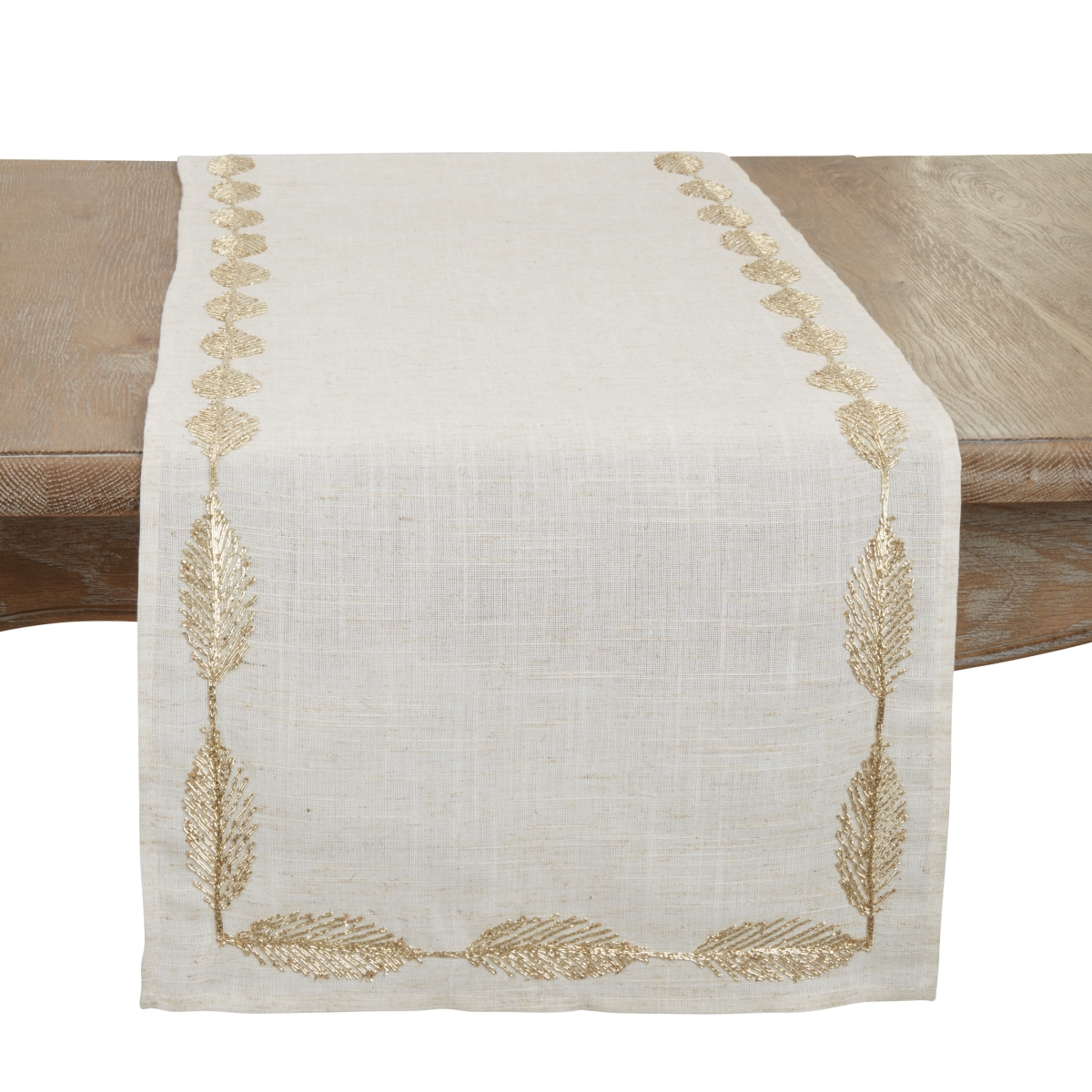 Picture of Saro Lifestyle 5771.N16120B 16 x 120 in. Intricate Leaf Pattern Embroidered Table Runner, Natural