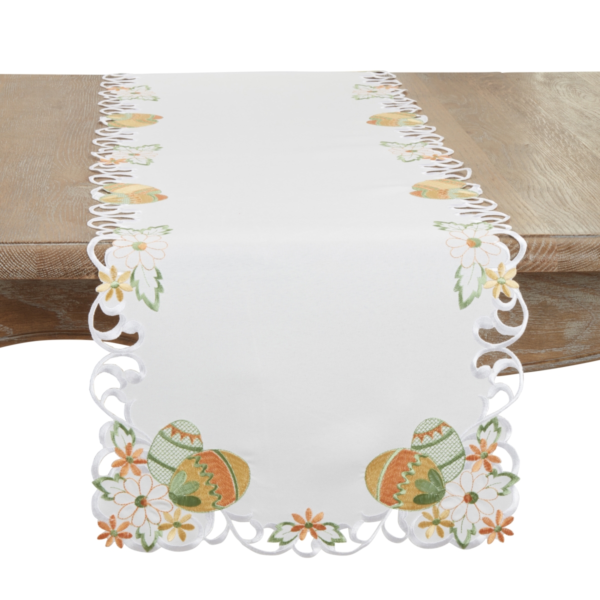 Picture of Saro Lifestyle 7050.W16120B 16 x 120 in. Embroidered Easter Eggcellent Table Runner, White