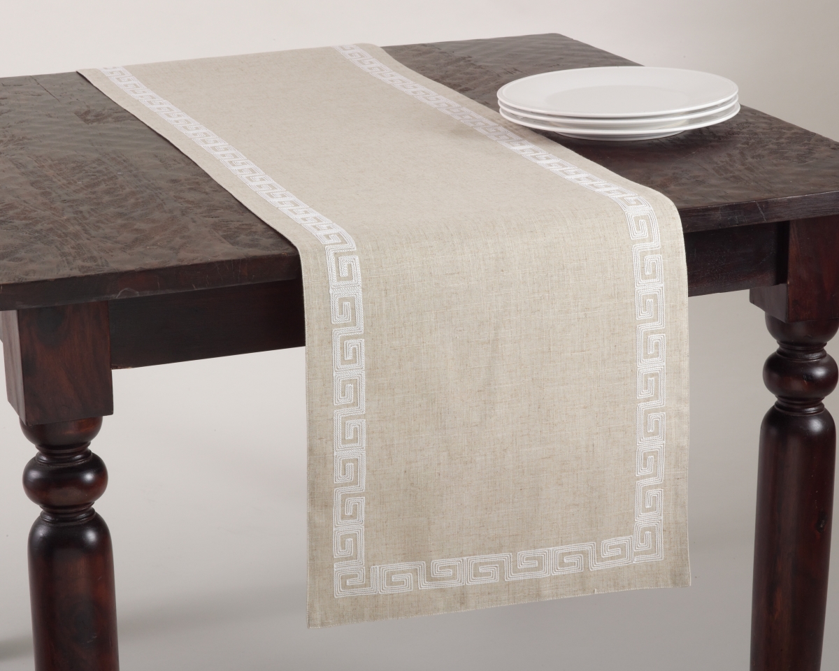 Picture of Saro Lifestyle 71510.W16120B 16 x 120 in. Calypso Collection Stitched Greek Key Design Runner, White