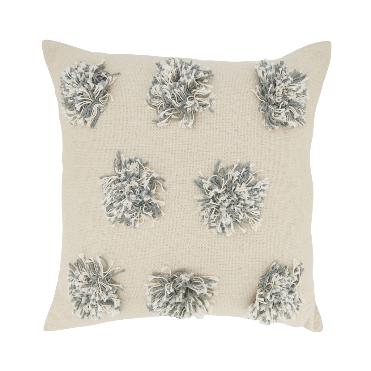 18 in. Fuzzy Fun Pom Pom Down Filled Throw Pillow, Grey