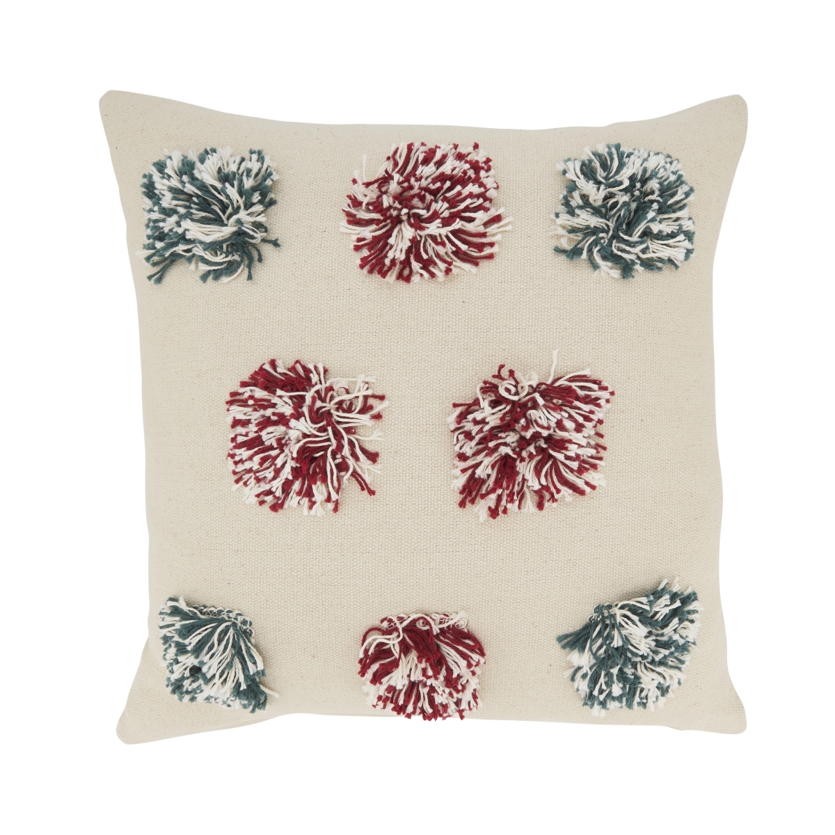18 in. Fuzzy Fun Pom Pom Down Filled Throw Pillow, Red & Green