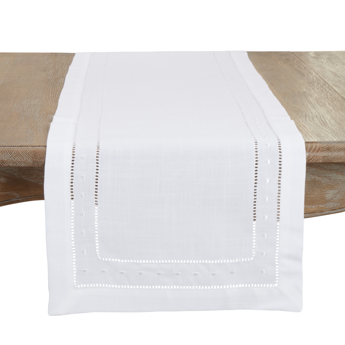 Picture of Saro Lifestyle 6648.W1672B 16 x 72 in. Classic Hemstitch with Embroidered Border Table Runner, White