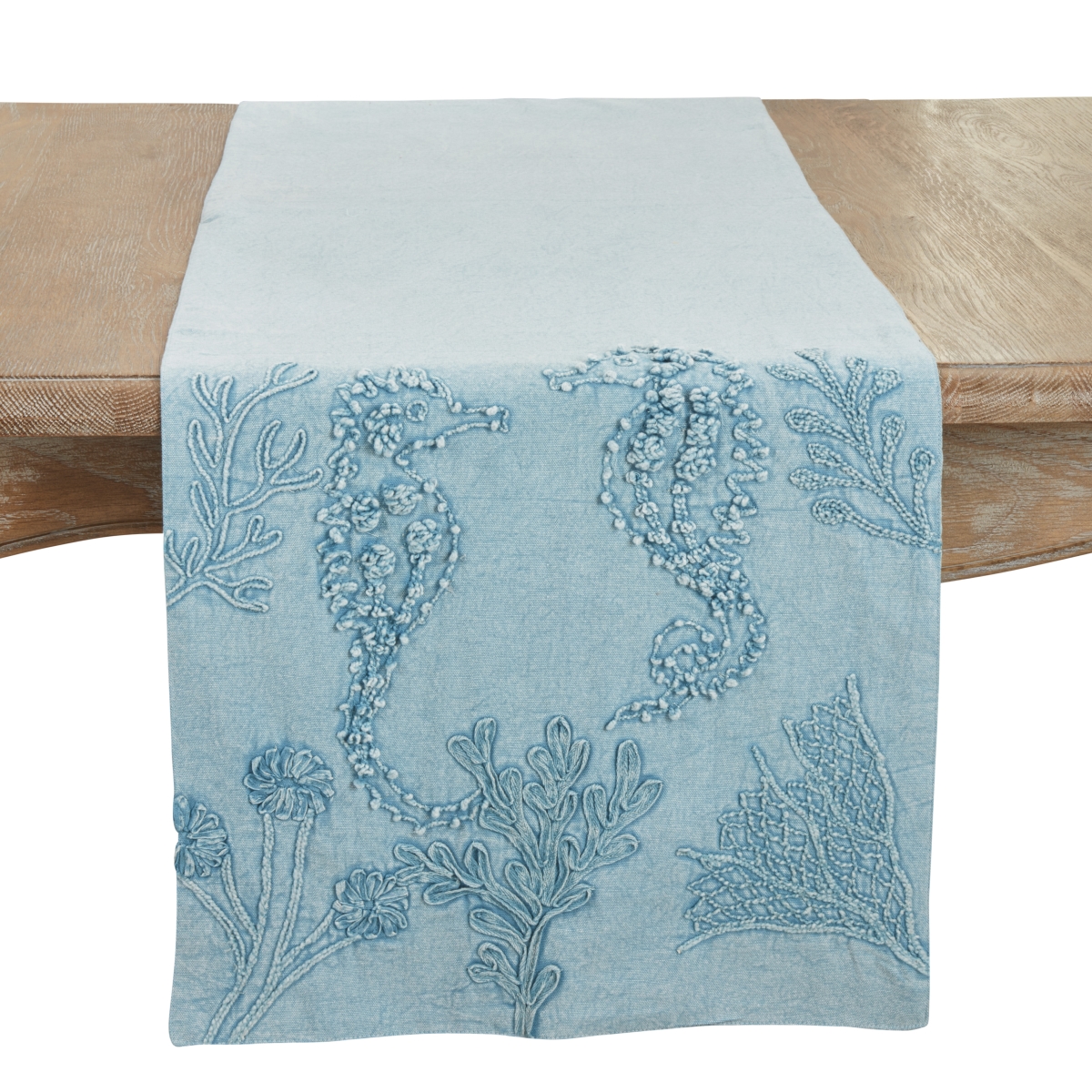 Picture of Saro Lifestyle 6483.BL1672B 16 x 72 in. Seashore Stone Washed Detail Table Runner, Blue