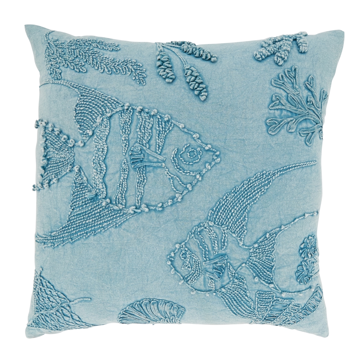 20 in. Oceanic Charm Stone Washed Fish Throw Pillow Cover, Blue