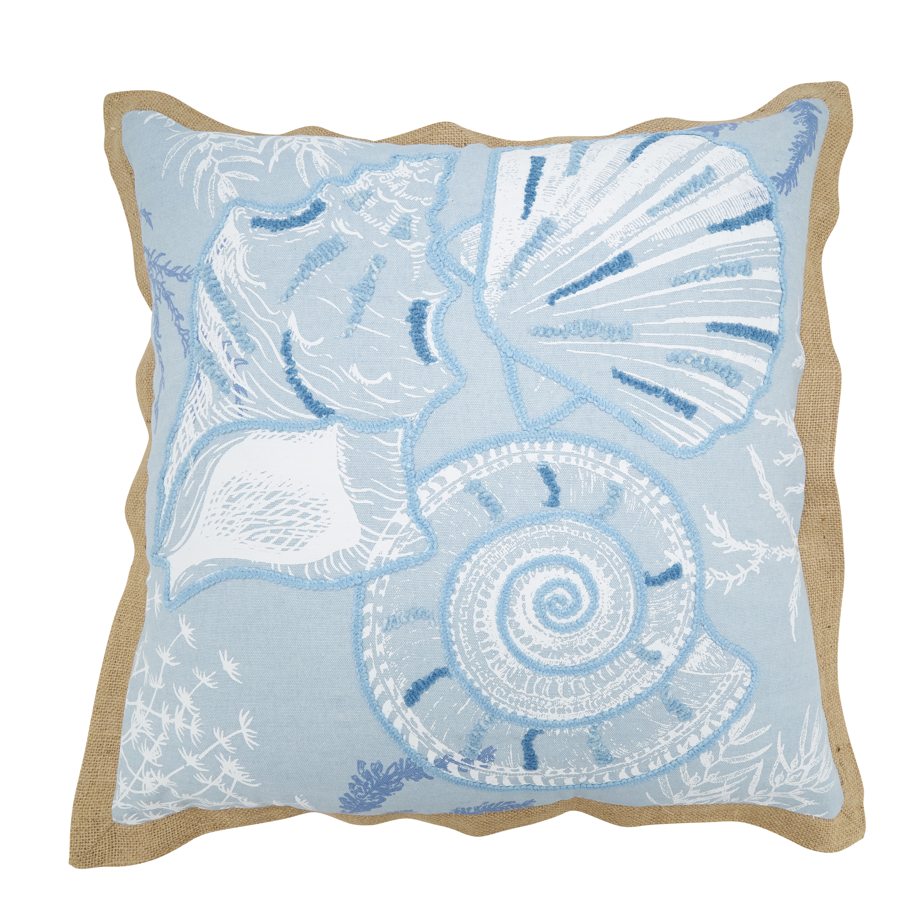 20 in. Sandy Shores Seashells Throw Pillow Cover, Blue