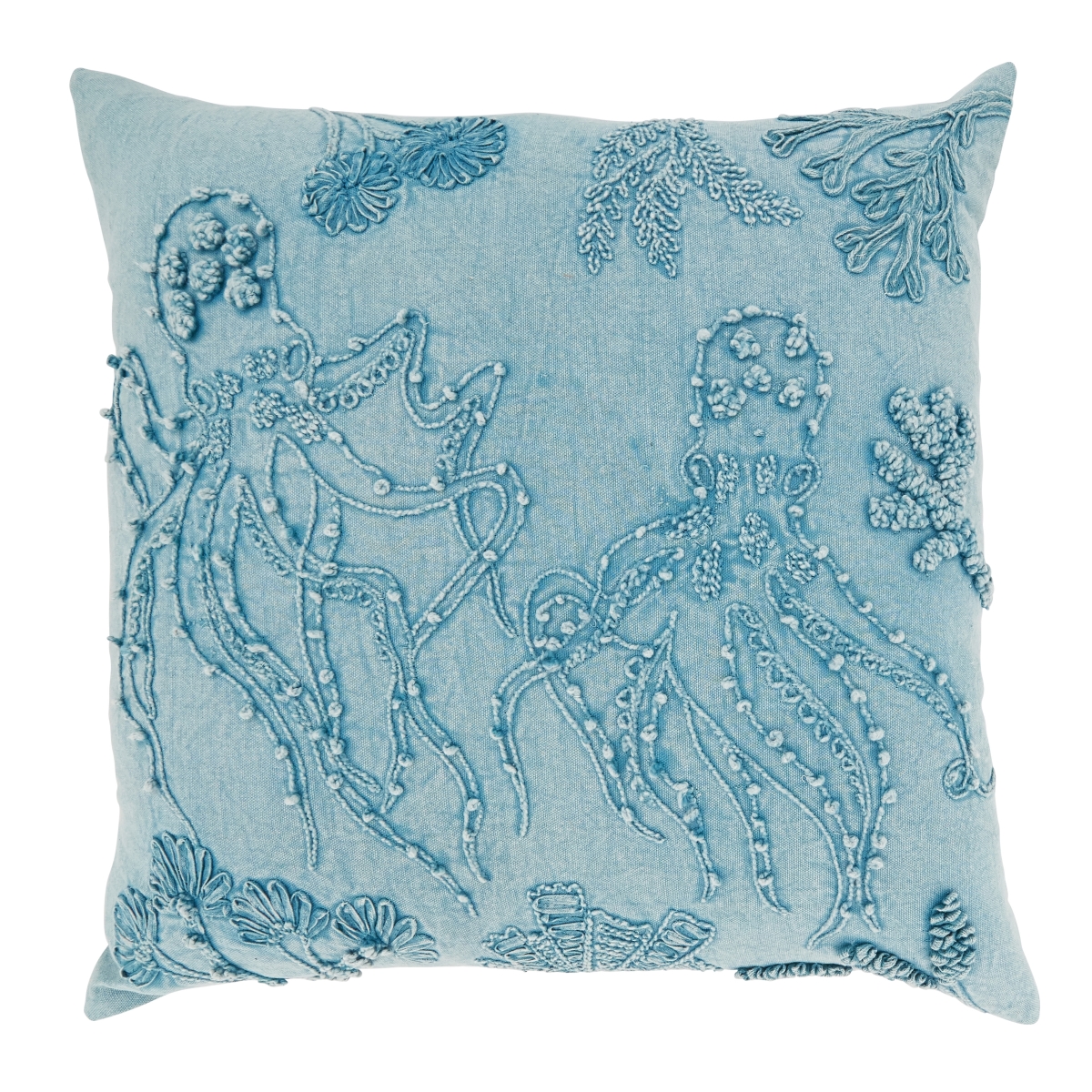 20 in. Deep Sea Dreams Stone Washed Octopus Poly Filled Throw Pillow, Blue