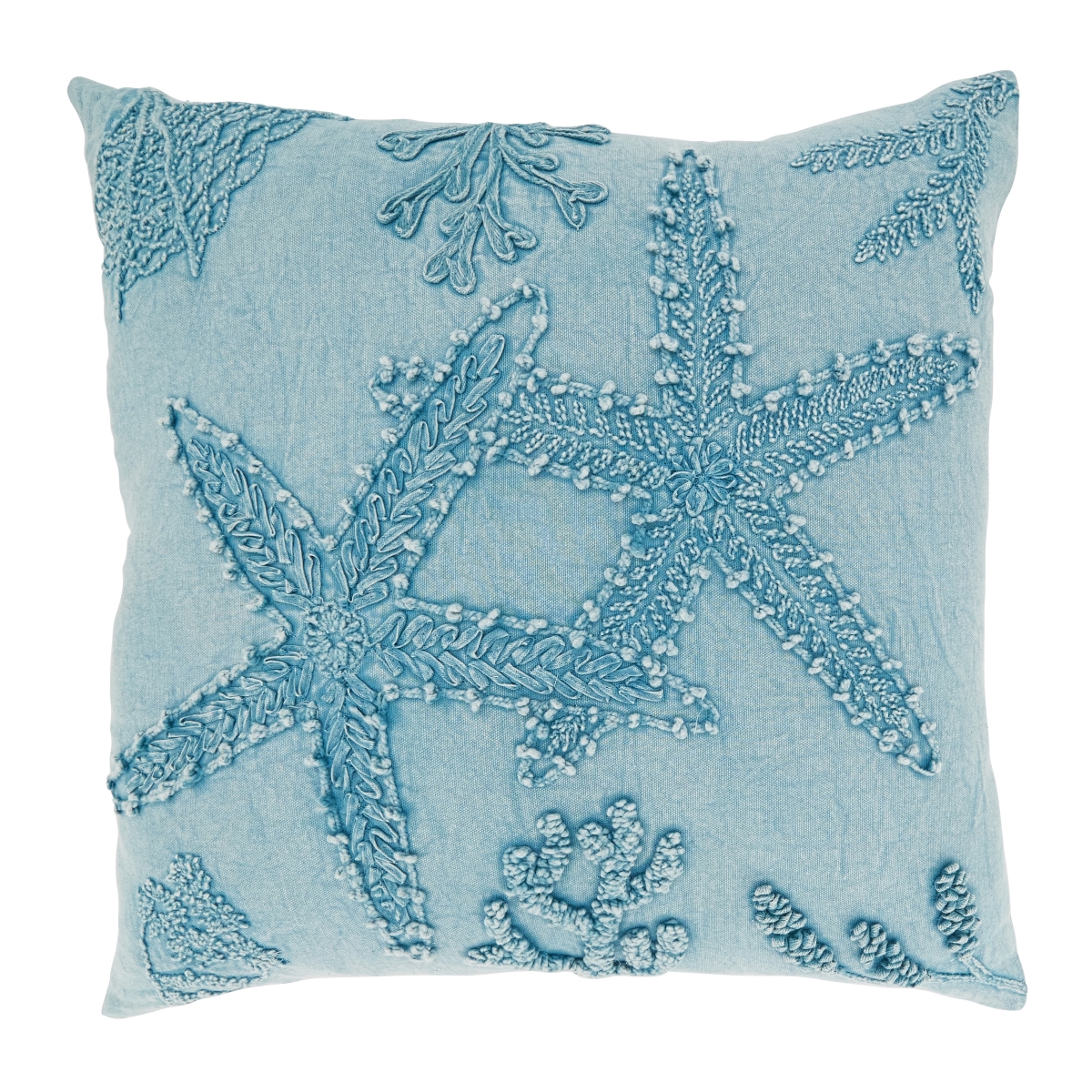 20 in. Aquatic Dreams Stone Washed Starfish Poly Filled Throw Pillow, Blue