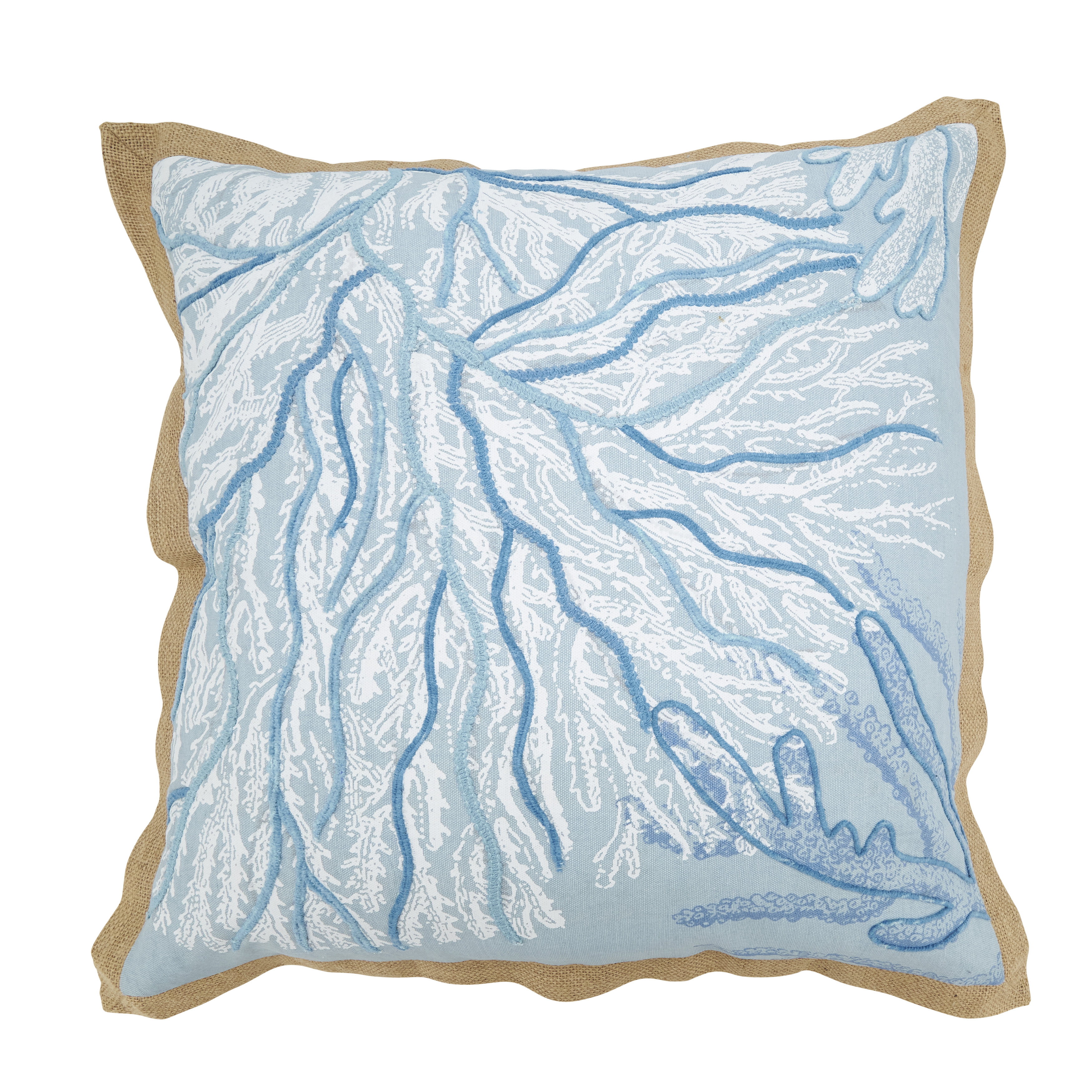 20 in. Coral Breeze Sea Fan Poly Filled Throw Pillow, Blue