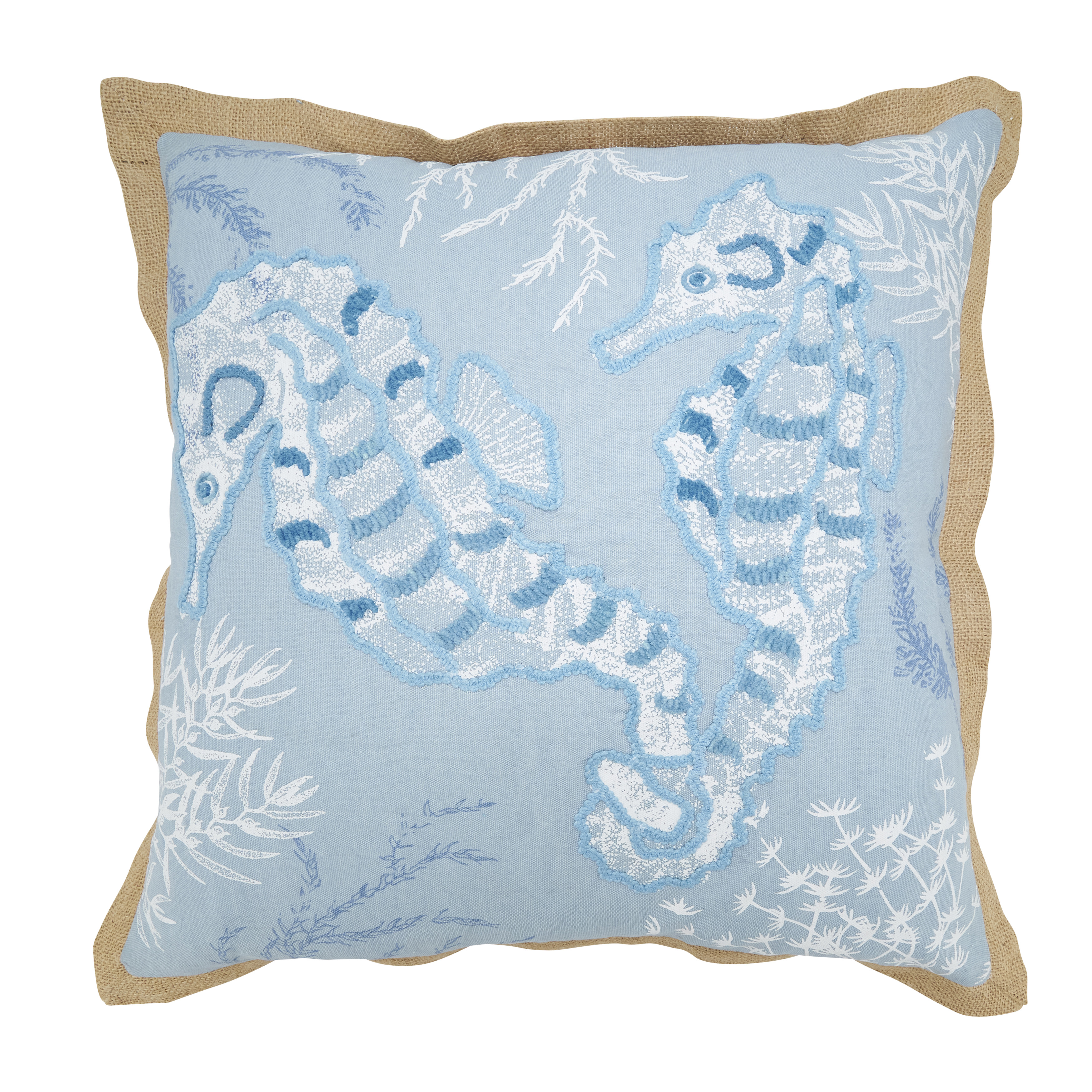 20 in. Tidal Treasures Seahorse Poly Filled Throw Pillow, Blue