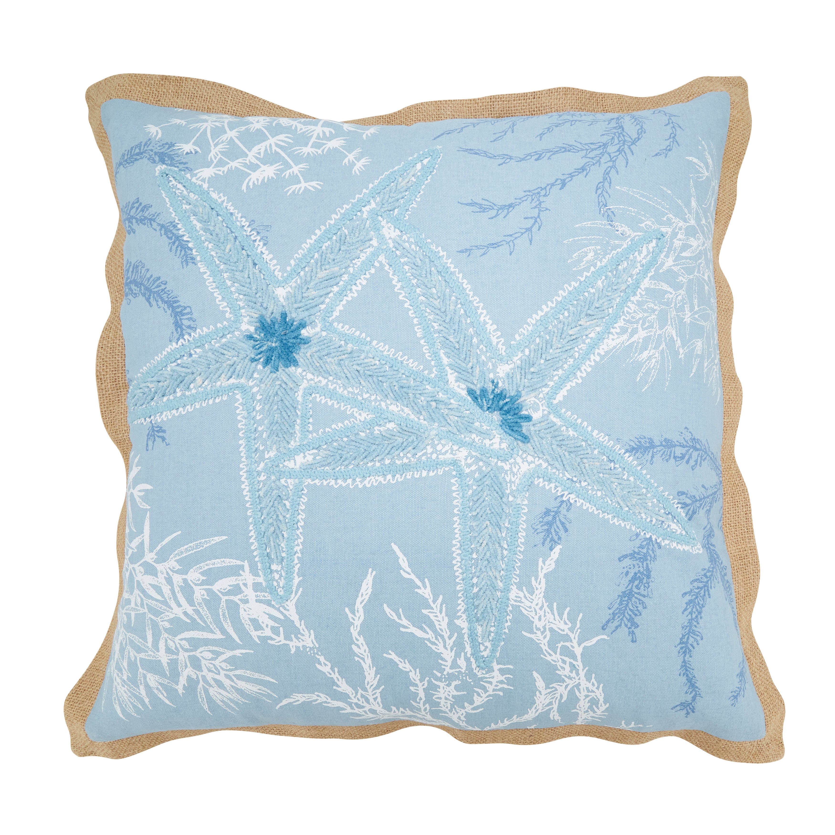 6567.BL20SP 20 in. Sandy Shoreline Starfish Poly Filled Throw Pillow, Blue