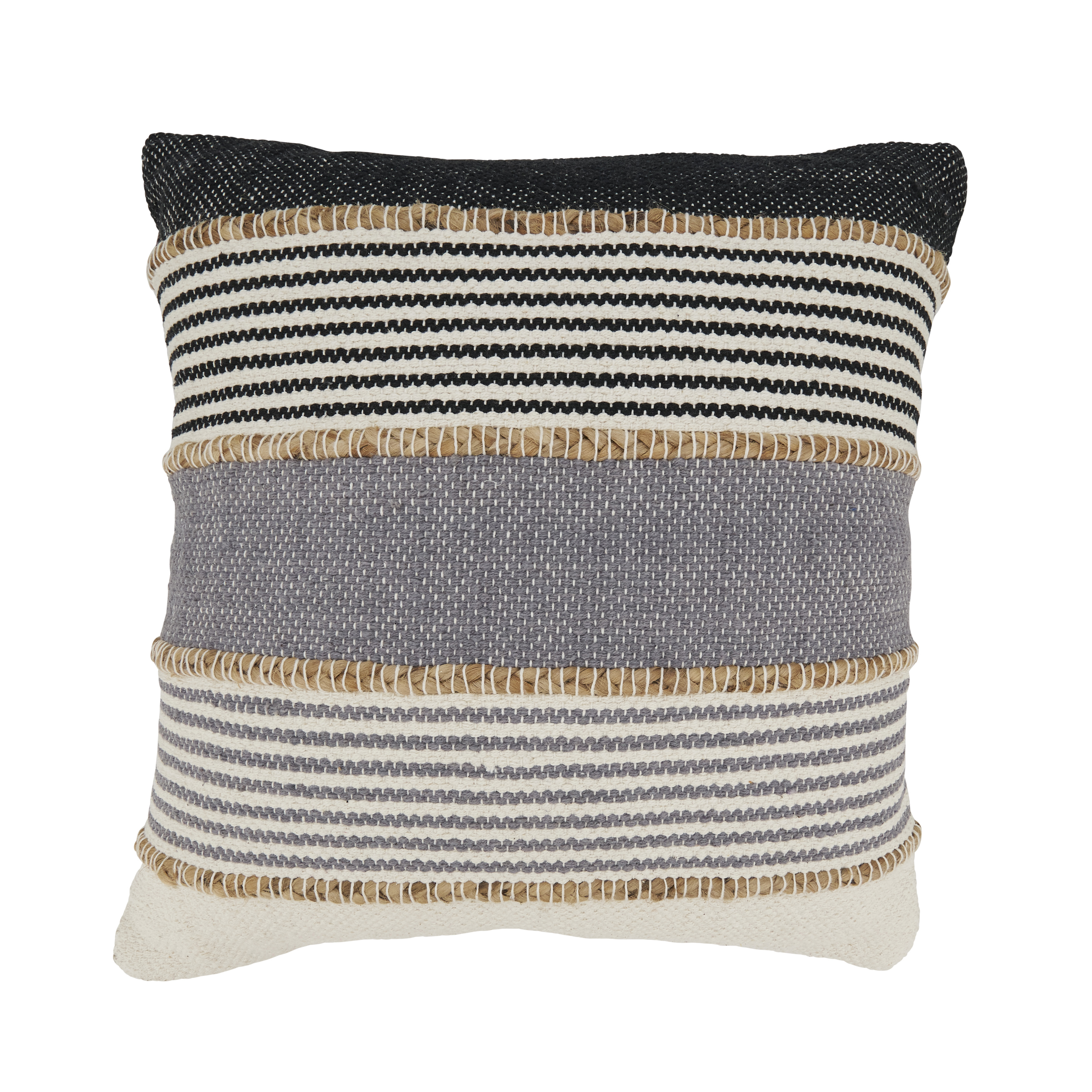 20 x 20 in. Fringe-Edged Striped Throw Pillow Cover, Grey