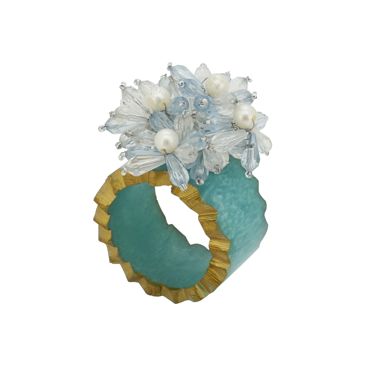 Picture of Saro Lifestyle NR415.A Beaded Petal Delight Resin Napkin Ring, Aqua - Set of 4