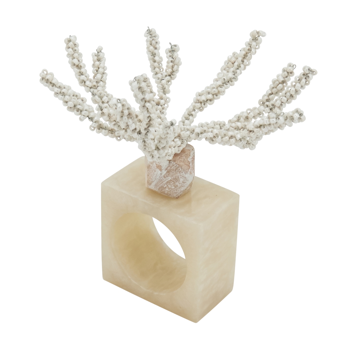 Picture of Saro Lifestyle NR600.W Coral Breeze Beaded Resin Napkin Ring&#44; White - Set of 4