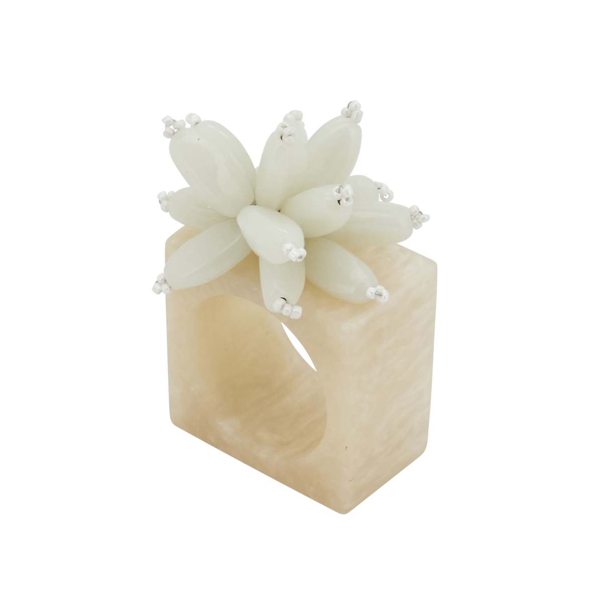 Picture of Saro Lifestyle NR165.I Beaded Floral Blossom Resin Napkin Ring, Ivory - Set of 4