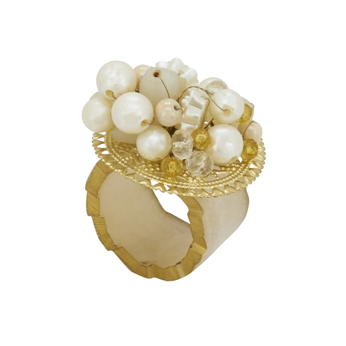 Picture of Saro Lifestyle NR345.I Beaded Radiance Resin Napkin Ring, Ivory - Set of 4