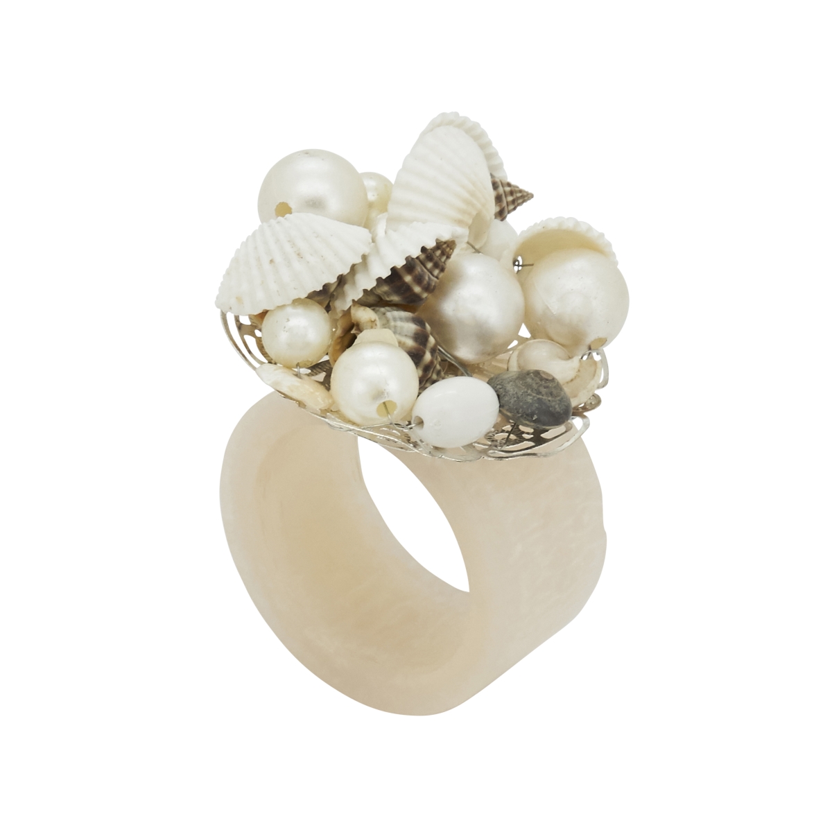 Picture of Saro Lifestyle NR650.I Seashore Splendor Beaded Resin Napkin Ring&#44; Ivory - Set of 4