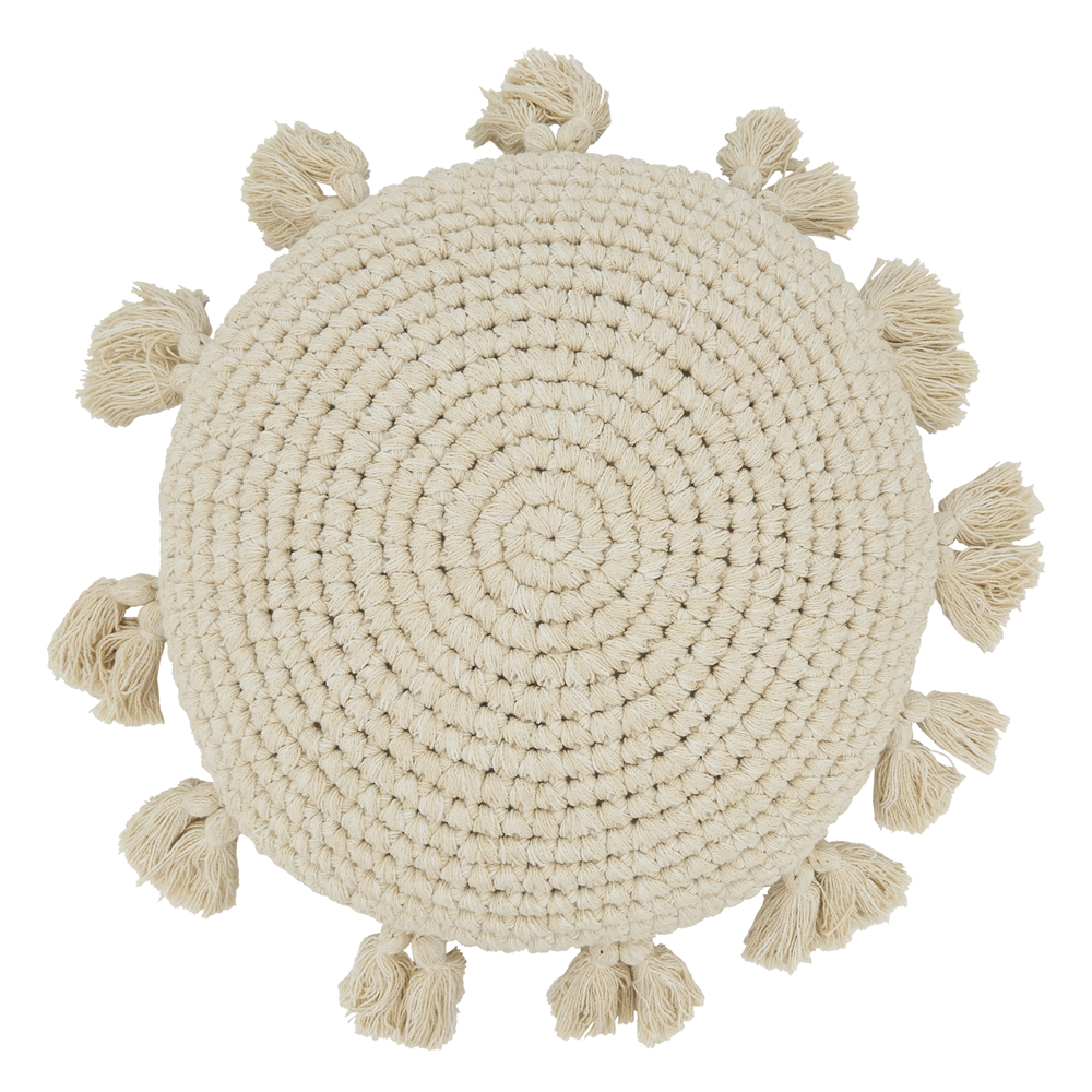 6112.N18RD 18 in. Round Boho Bliss Tassel Round Down Filled Throw Pillow, Natural