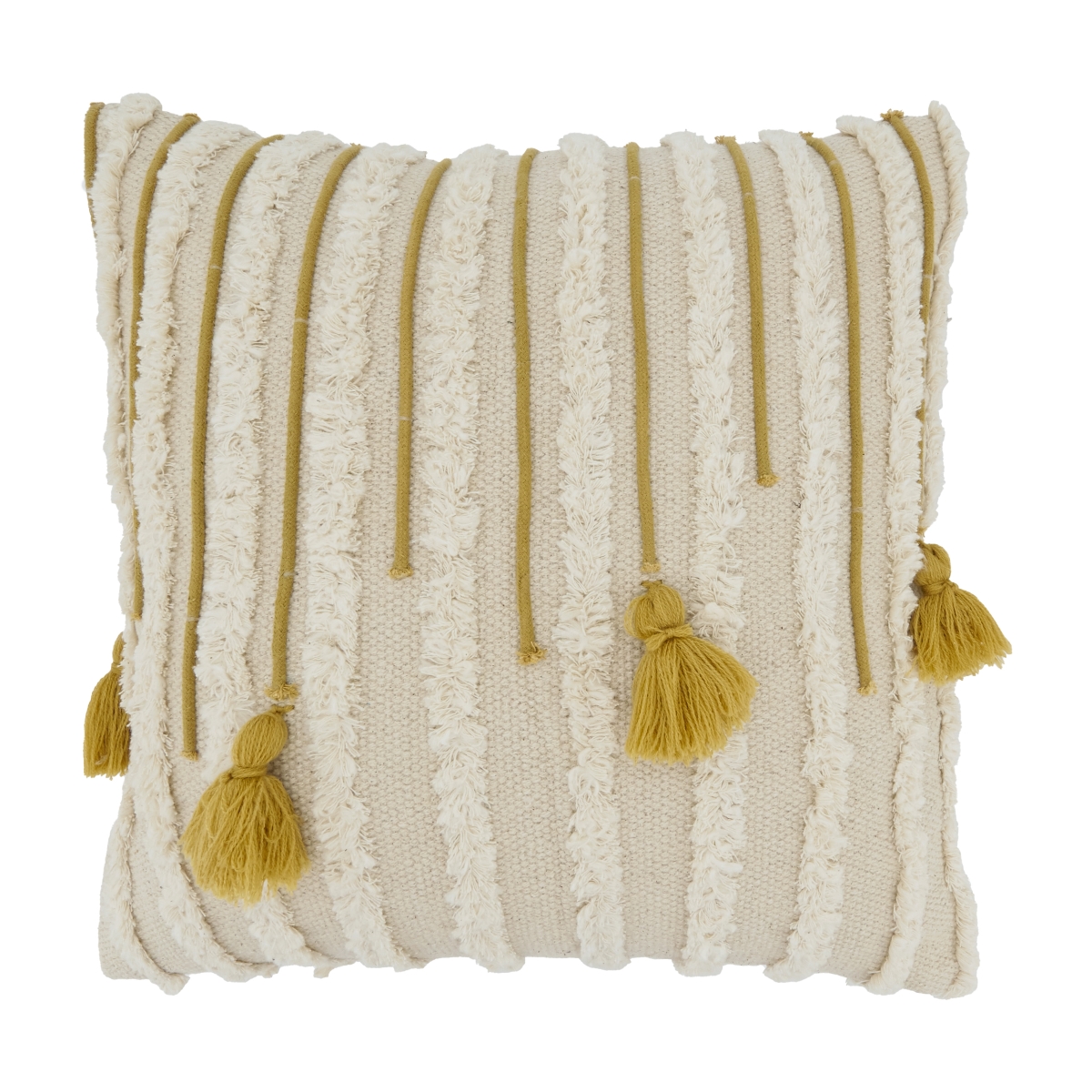 20 in. Artisanal Tassel & Tufted Down Filled Throw Pillow, Natural