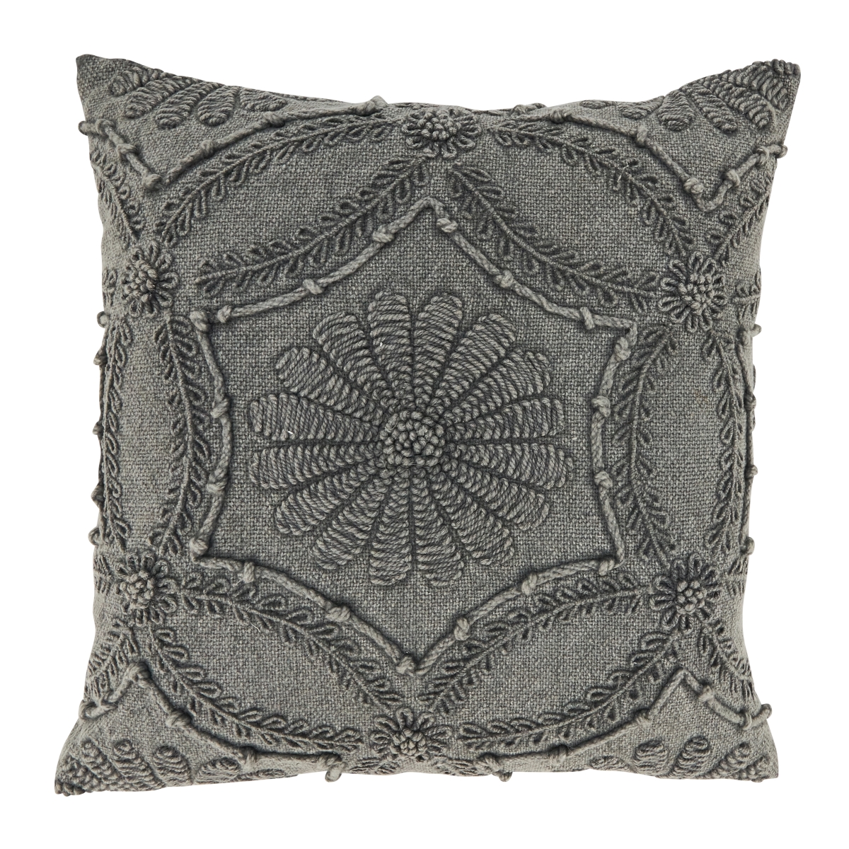 18 in. Embroidered Mosaic Delight Poly Filled Throw Pillow, Grey