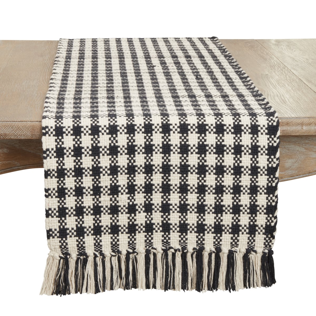 Picture of Saro Lifestyle 1611.BW1672B 16 x 72 in. Classic Houndstooth Fringe Table Runner, Black & White