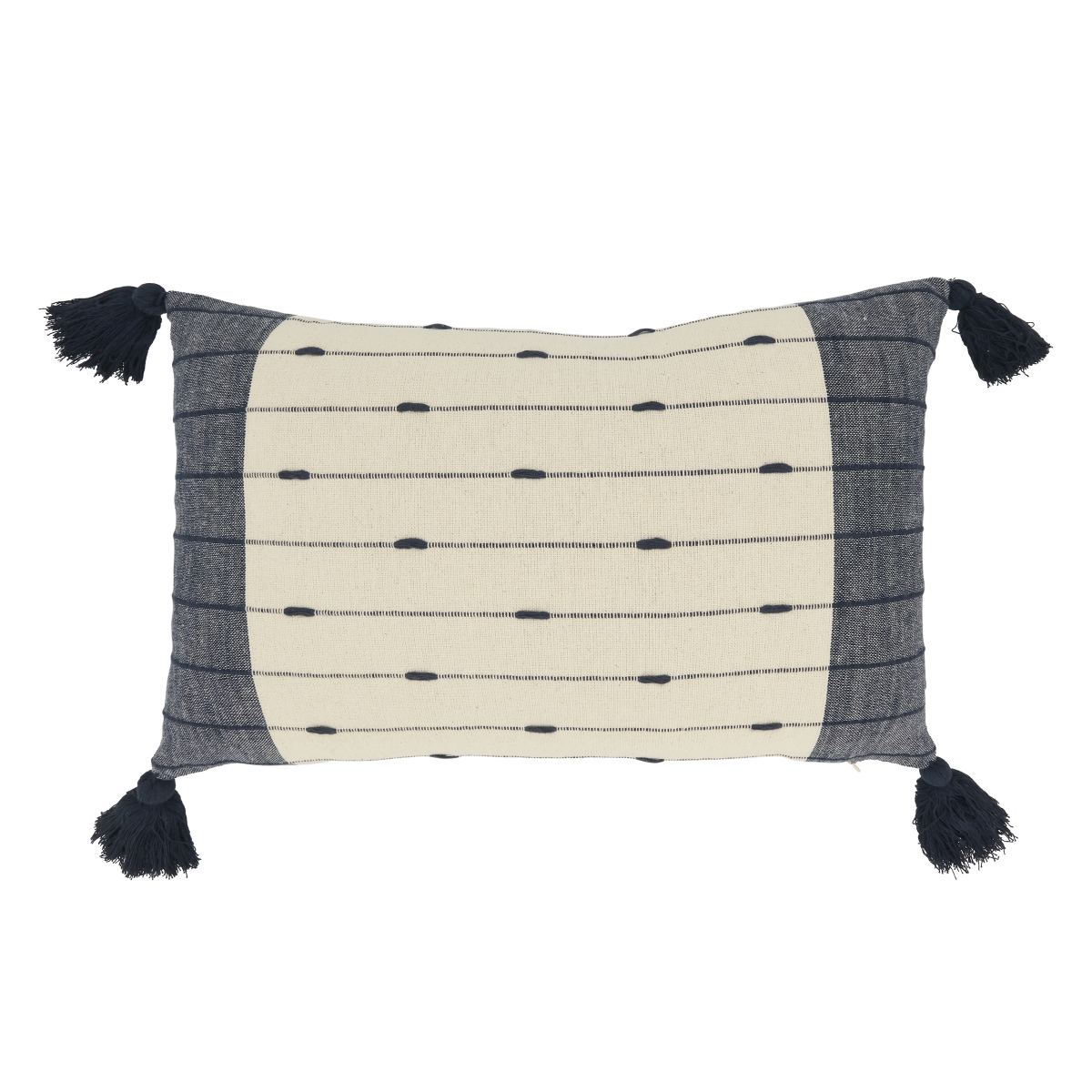 12 x 22 in. Tassel Trim Stripe Throw Pillow Cover, Navy Blue