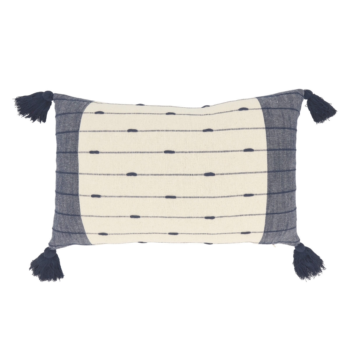 12 x 22 in. Tassel Trim Stripe Poly Filled Throw Pillow, Navy Blue