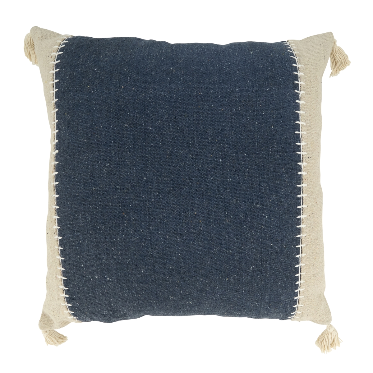 20 in. Whipstitch Banded Poly Filled Throw Pillow, Navy Blue