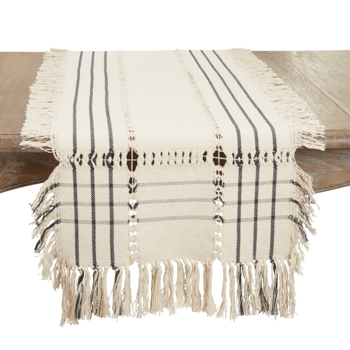 Picture of Saro Lifestyle 907.N1672B 16 x 72 in. Plaid Hemstitch Table Runner with Fringe, Natural