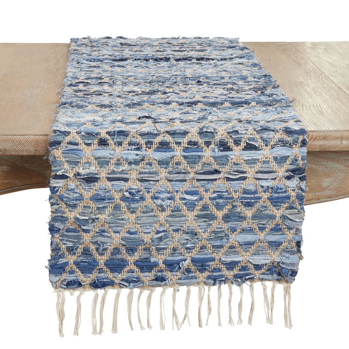 Picture of Saro Lifestyle 873.DN1672B 16 x 72 in. Woven Chindi Net Fringed Table Runner, Denim