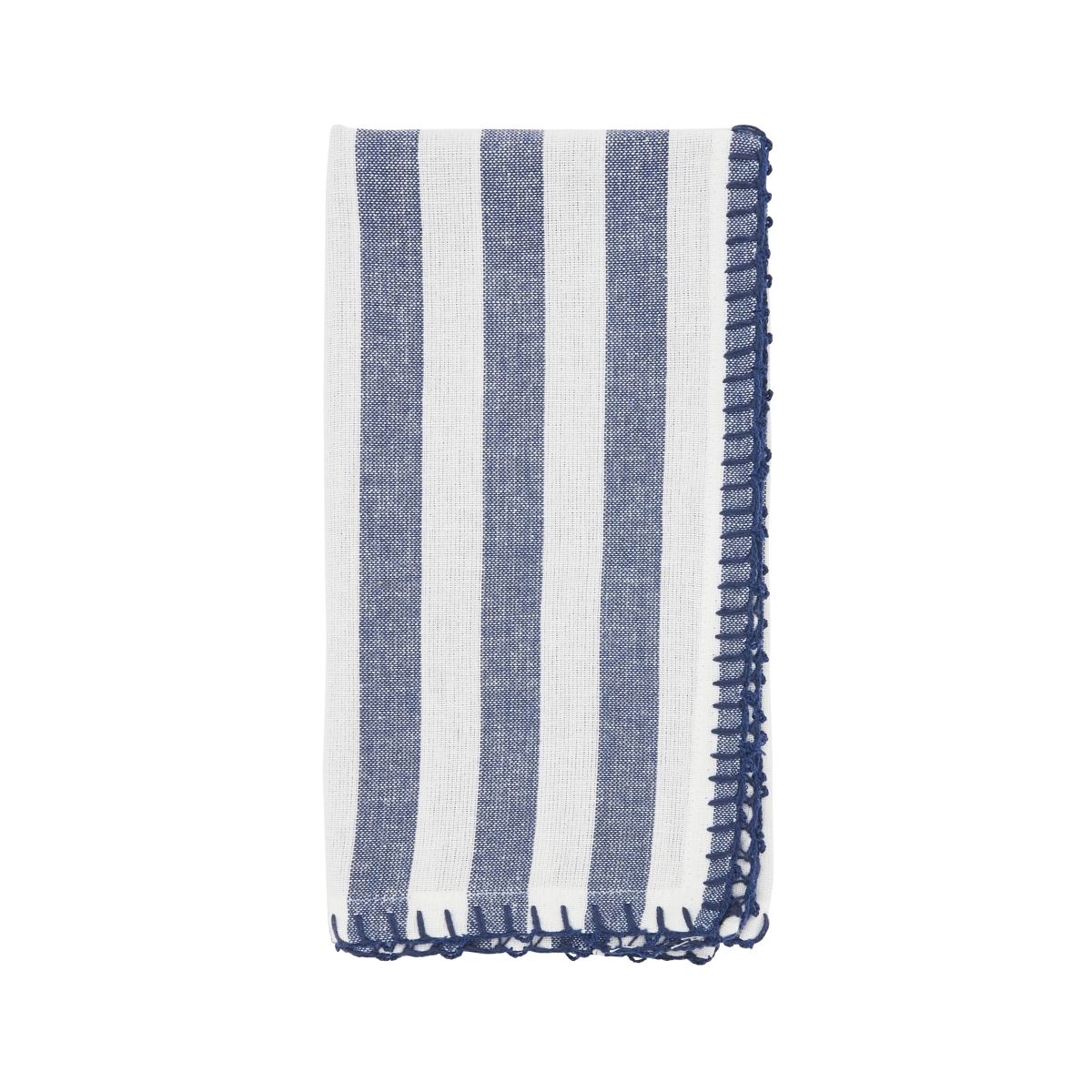 Picture of Saro Lifestyle 7041.BL20S Lively Pompom Border Striped Napkin&#44; Blue - Set of 4