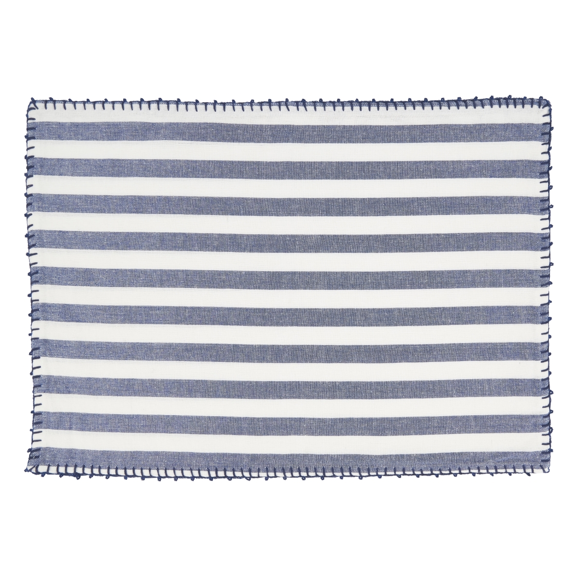 Picture of Saro Lifestyle 7041.BL1420B Classic Striped Whipstitch Pom Pom Placemat, Blue - Set of 4