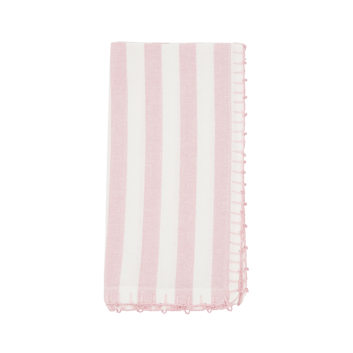 Picture of Saro Lifestyle 7041.P20S Lively Pompom Border Striped Napkin&#44; Pink - Set of 4